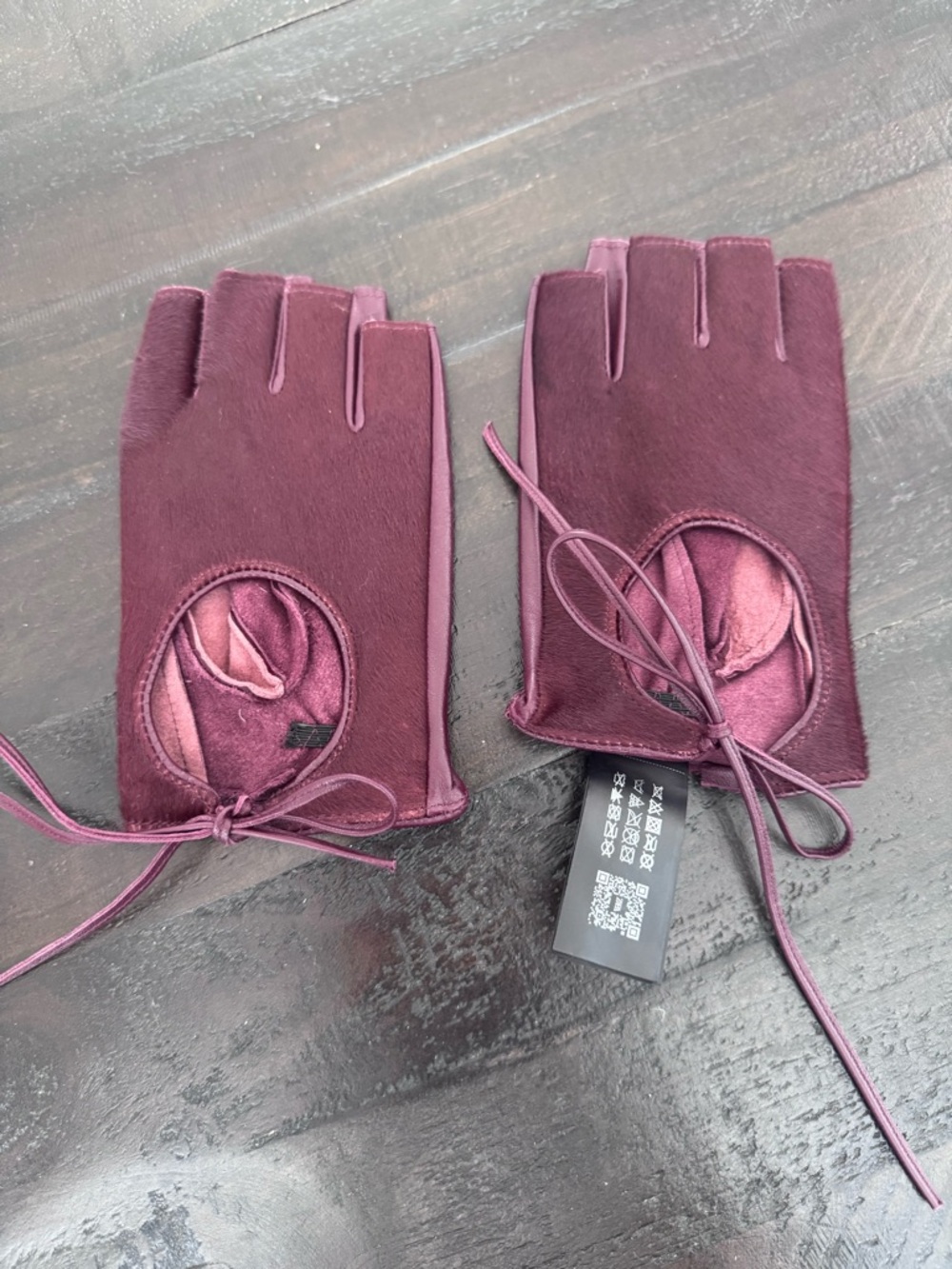 Zara Plum Fingerless Driving Gloves with Tie Detail